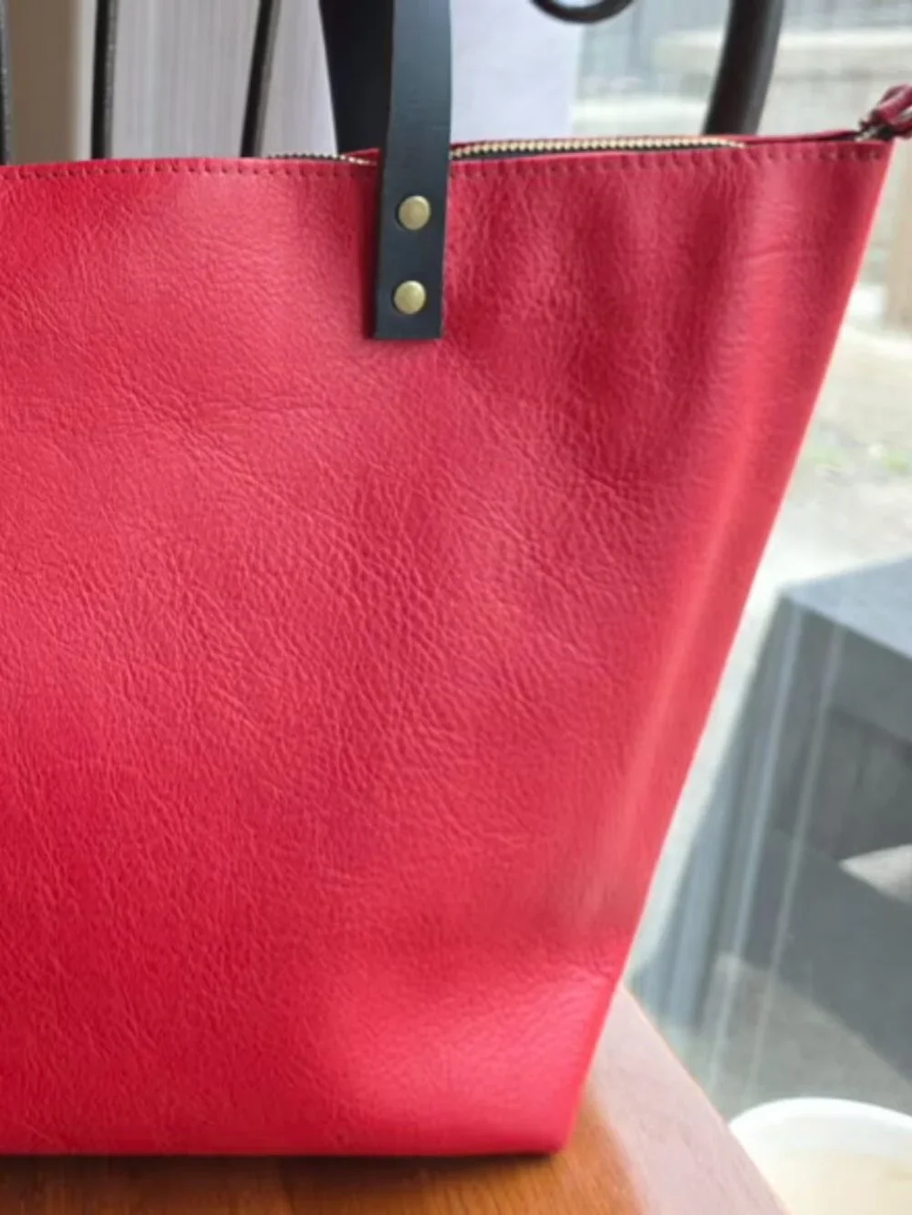 Portland Leather Goods | Original Tote | Large w/zip | POPPY RED w/black handles